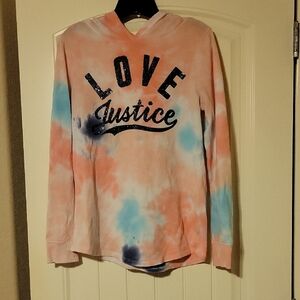 Tie-dyed Justice Active Sequined Love Hoodie. Size 16/18.